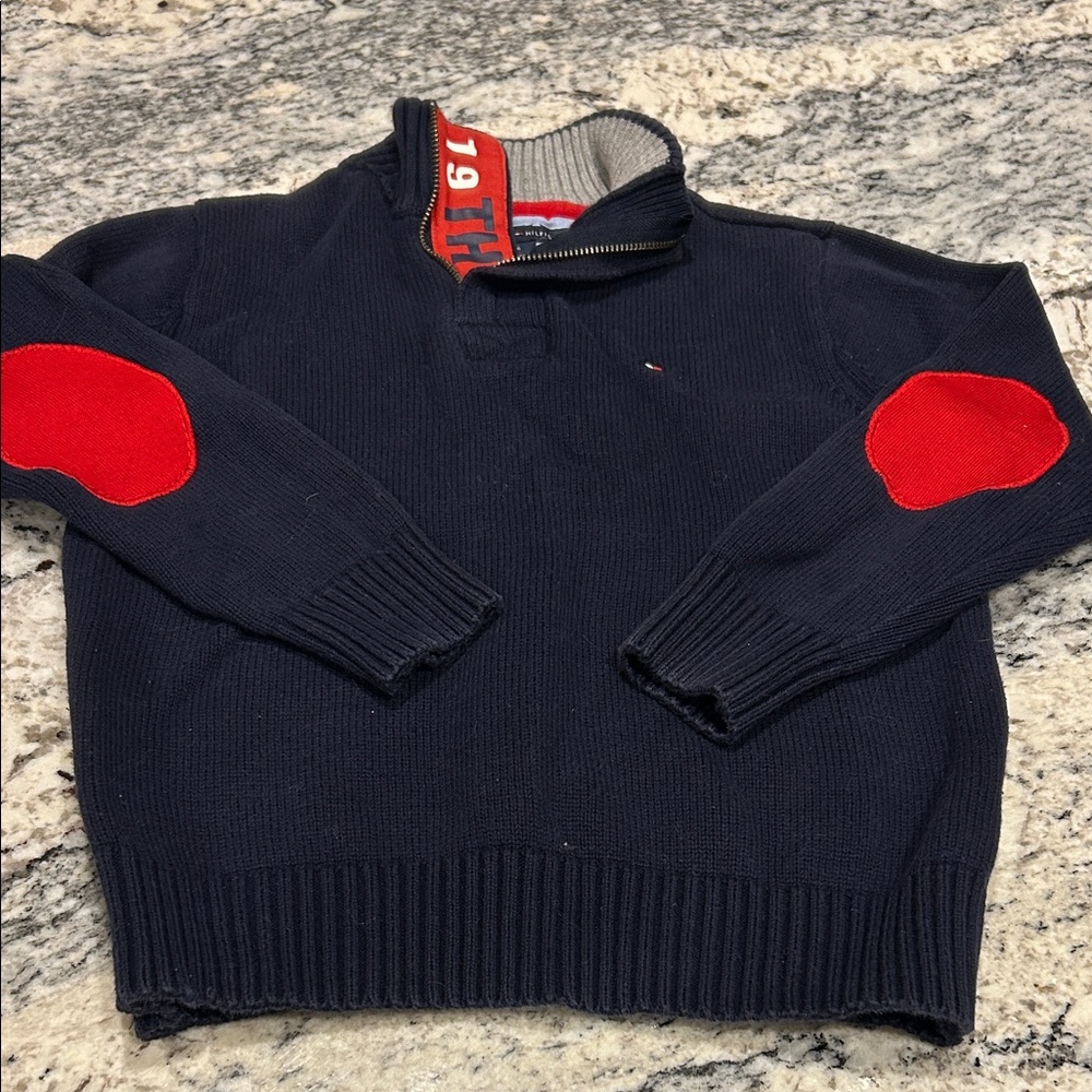 Tommy Hilfiger Navy Zip-Up Sweater with Red Patches